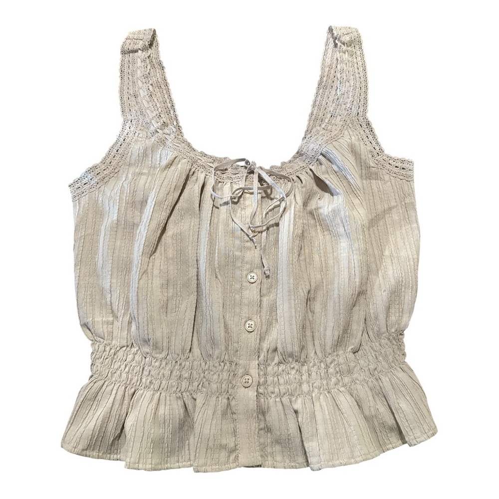 American Eagle Peasant Romantic Boho Coquette Ren Fair Crop Top Tan XS NWT